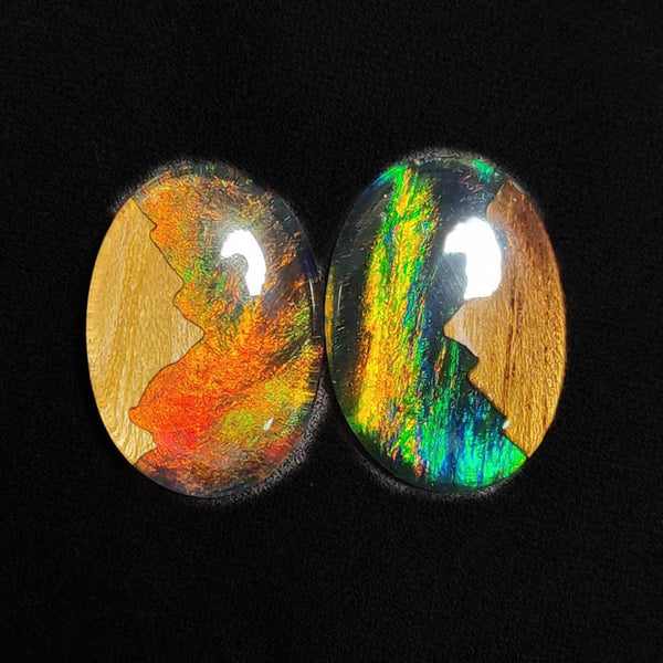 Handcarved Wooden Hill Inlay In Crystal And Aurora Opal Doublets Lot