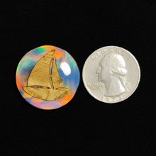 Handcraved Wooden Boat Inlay In Crystal And Aurora Opal Doublet