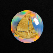 Handcraved Wooden Boat Inlay In Crystal And Aurora Opal Doublet