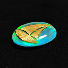 Handcraved Wooden Boat Inlay In Crystal And Aurora Opal Doublet