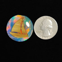 Handcraved Wooden Boat Inlay In Crystal And Aurora Opal Doublet