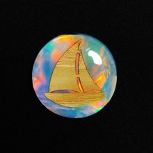 Handcraved Wooden Boat Inlay In Crystal And Aurora Opal Doublet