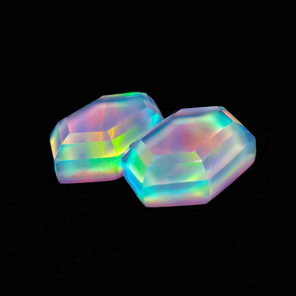 Step Cut Crystal And Aurora Opal Doublets