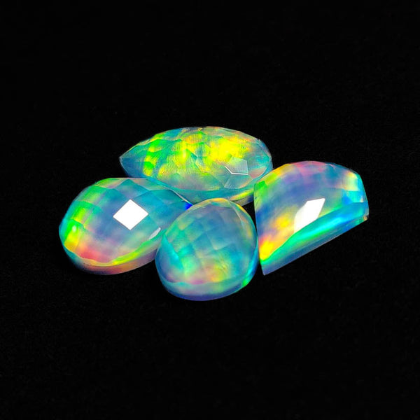 Checker-board Cut Crystal And Aurora Opal Doublets Lot