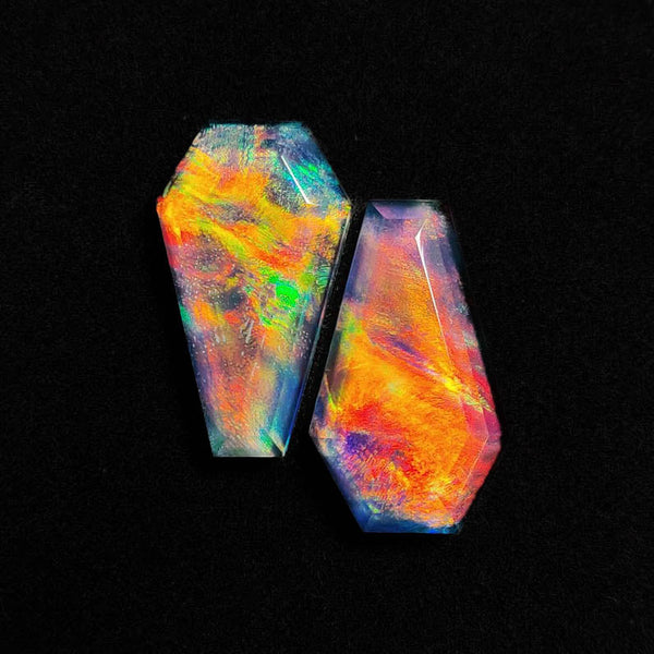 Step Cut Crystal And Aurora Opal Doublets  Coffins Lot