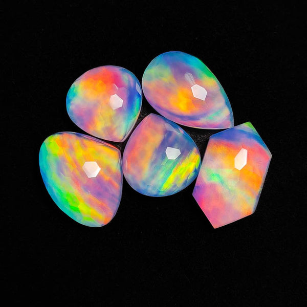 Honeycomb Cut Crystal And Aurora Opal Doublets Lot