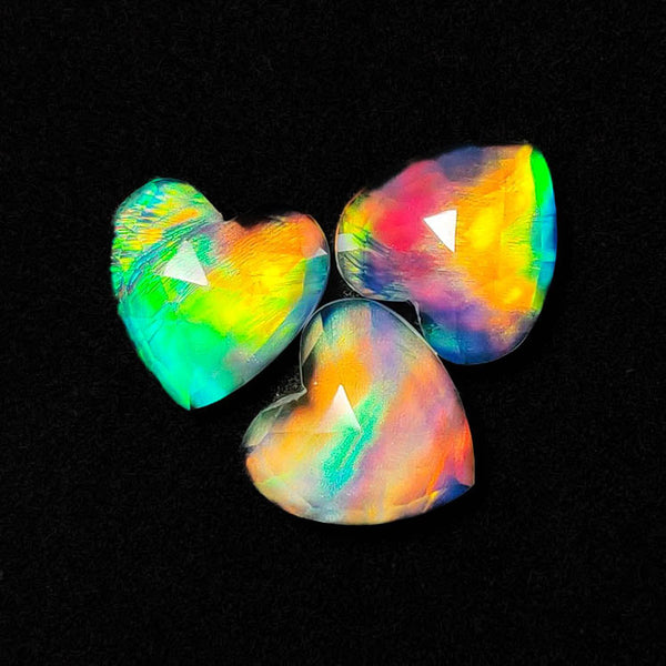 Rose Cut Crystal And Aurora Opal Doublets Hearts Lot