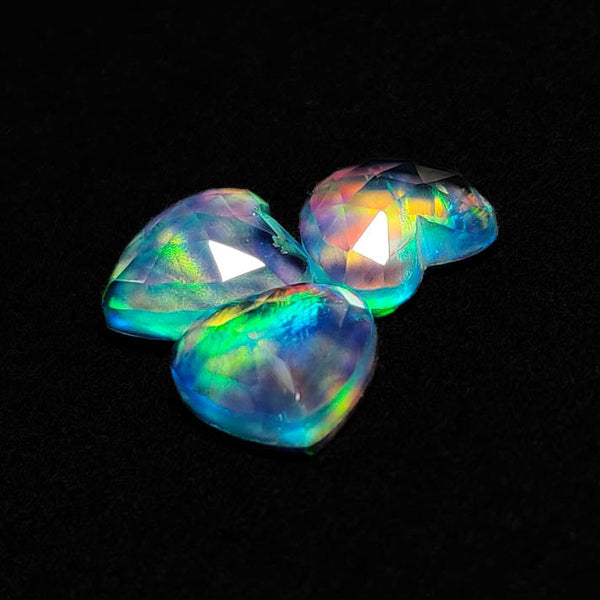 Rose Cut Crystal And Aurora Opal Doublets Hearts Lot