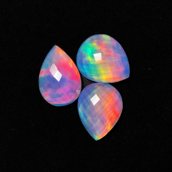 Checker-board Cut Crystal And Aurora Opal Doublets Lot