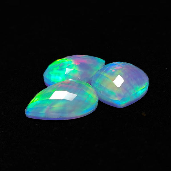 Checker-board Cut Crystal And Aurora Opal Doublets Lot