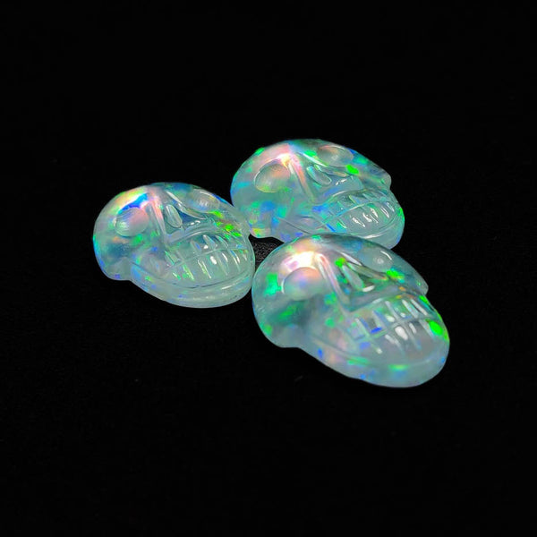 Handcaverd Crystal And Gilson Opal Skulls Lot