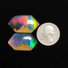 Handcarved Wooden Hill Inlay In Crystal And Aurora Opal Doublets Lot