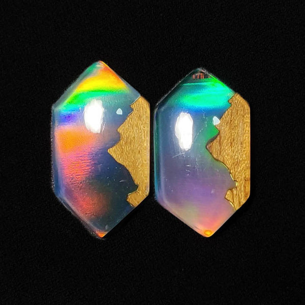 Handcarved Wooden Hill Inlay In Crystal And Aurora Opal Doublets Lot