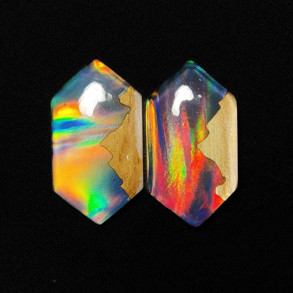 Handcarved Wooden Hill Inlay In Crystal And Aurora Opal Doublets Lot