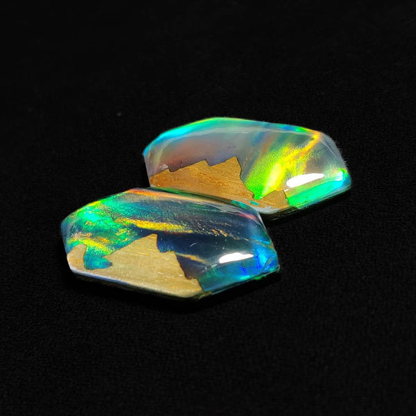 Handcarved Wooden Hill Inlay In Crystal And Aurora Opal Doublets Lot