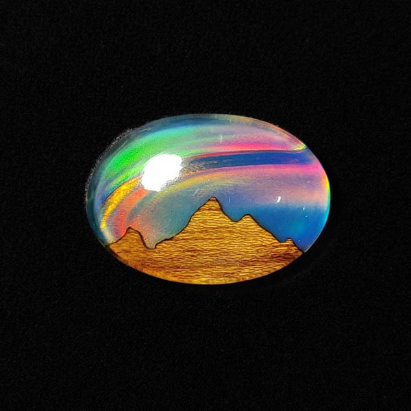 Handcarved Wooden Hill Inlay In Crystal And Aurora Opal Doublets Lot