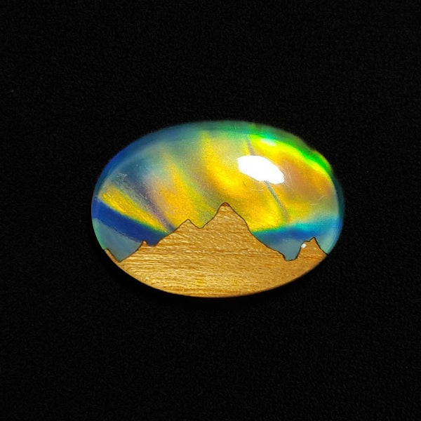 Handcarved Wooden Hill Inlay In Crystal And Aurora Opal Doublets Lot