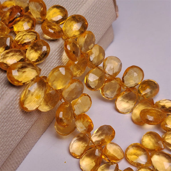 Faceted Citrine Tear Drop Beads Line 7-10mm