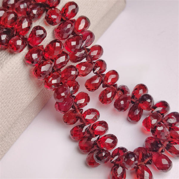 Faceted Mozambique Garnet Tear Drop Beads Line 5-8mm