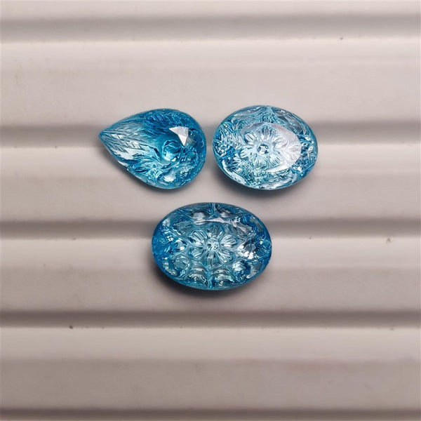 Reverse Intaglio Carved Sky Blue Topaz Lot