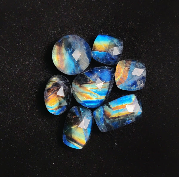 Rose Cut Rainbow Moonstone Doublets Lot (Backed)