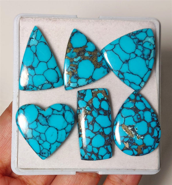 Compressed Spiderweb Turquoise Cabs Lot