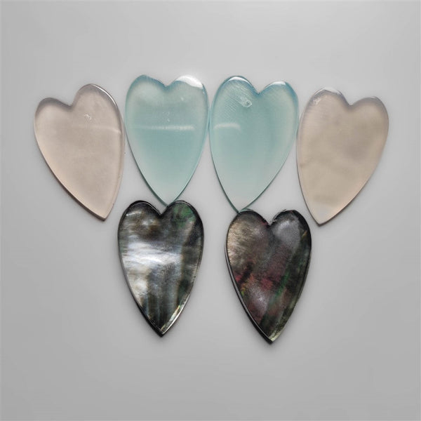 Mix Gemstone Heart Pairs Lot (Mother of Pearl, Chalcedony)