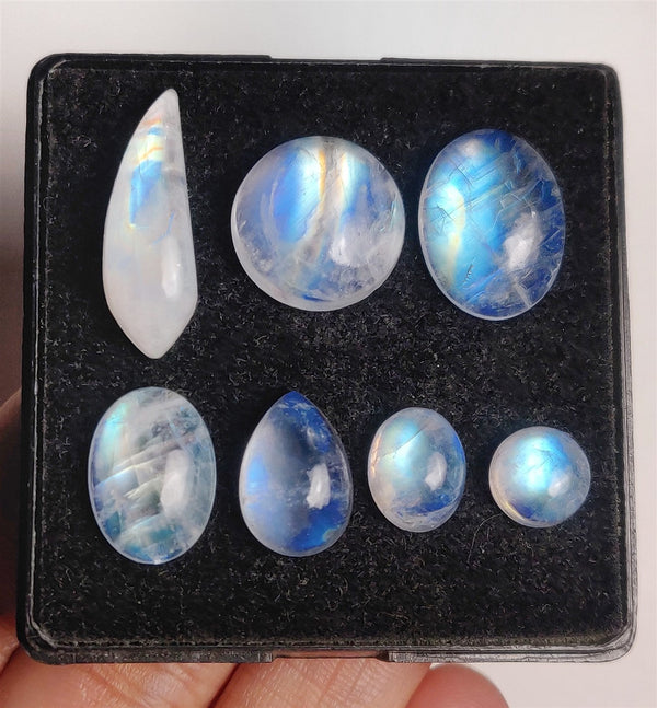 High Grade Rainbow Moonstone Cabs Lot